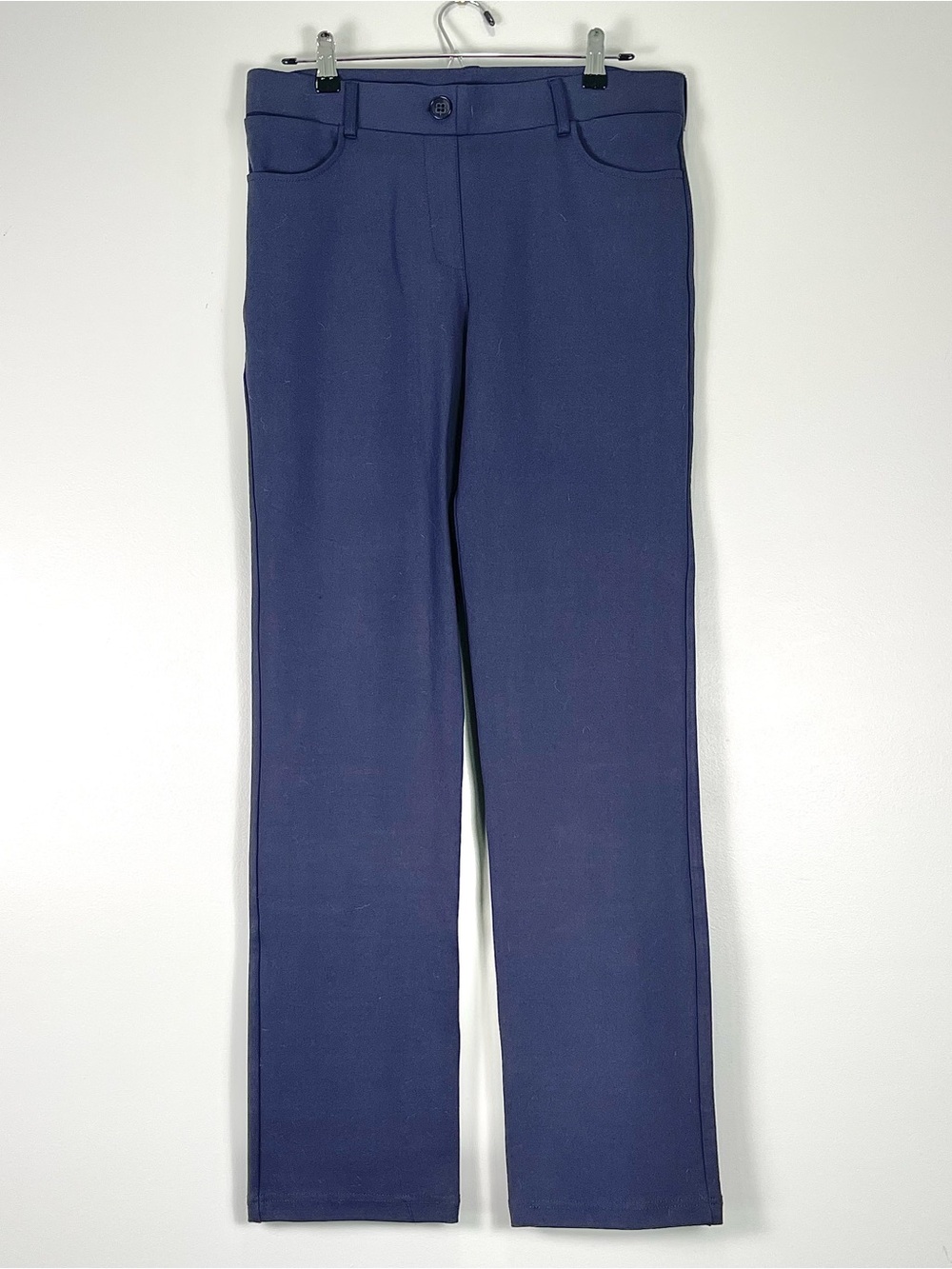 BETABRAND Navy Blue Yoga Dress Pants Stretch Pull-On Elastic Waist Pockets LARGE